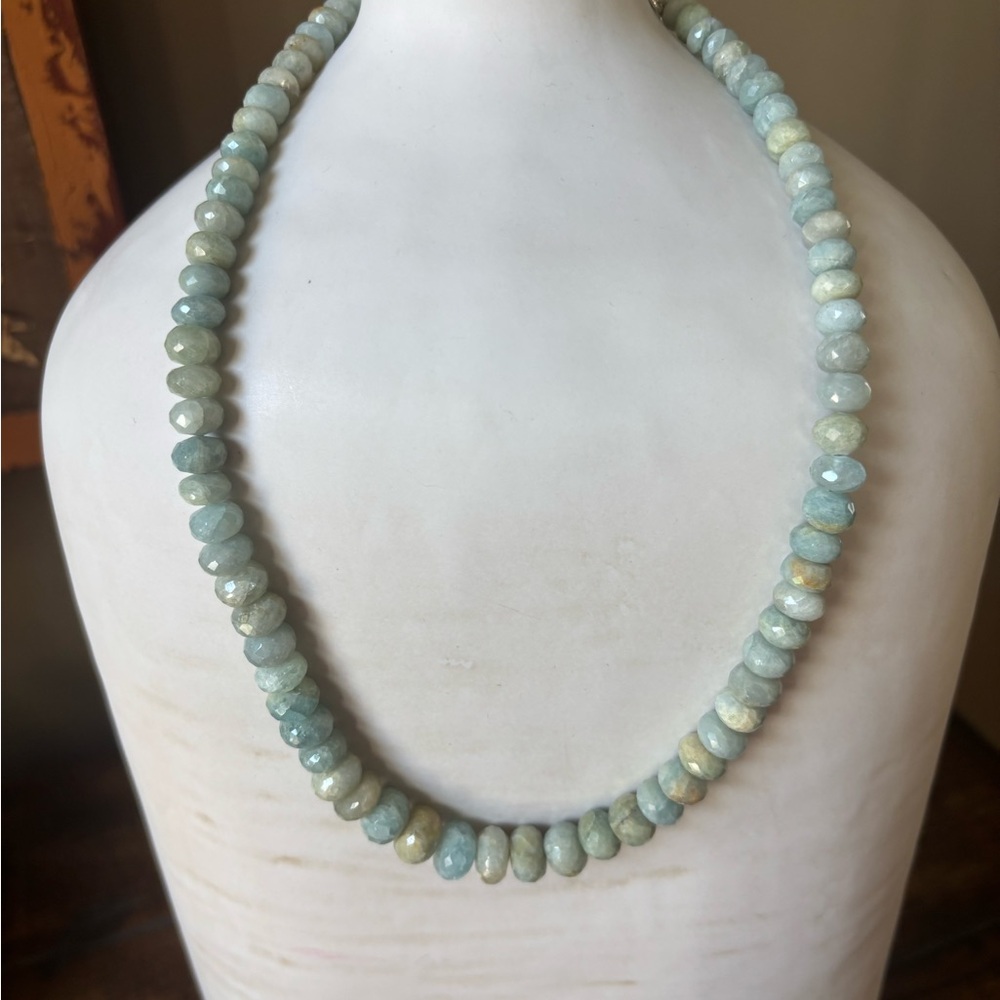 Jay King DTR Aquamarine Beryl Faceted Rondelle Necklace Sterling Adjustable